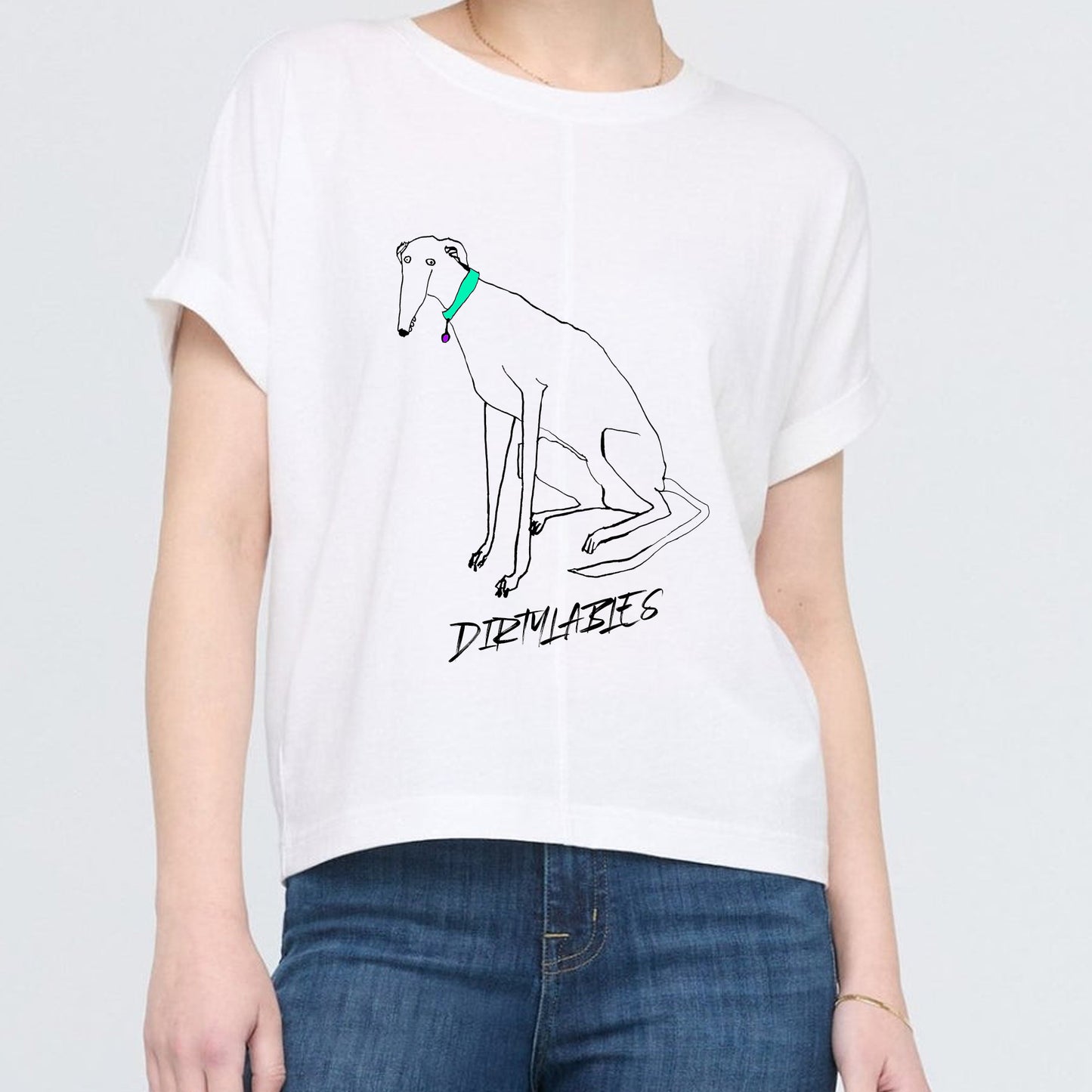 White casual pet lover shirt featuring a stylish greyhound illustration by Dirtylabels