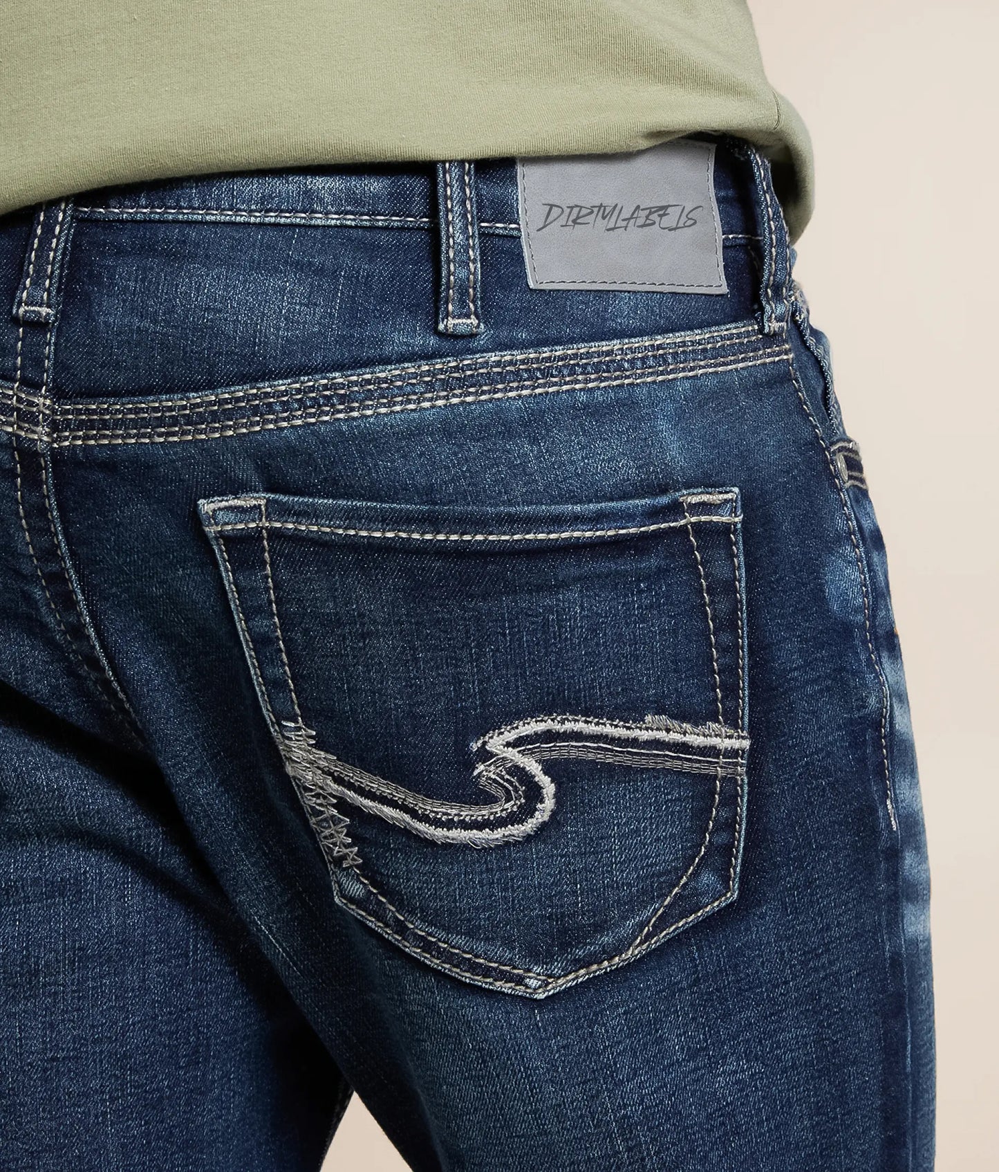 Dirtylabels men's slim bootcut jeans in dark wash featuring a stylish back pocket design