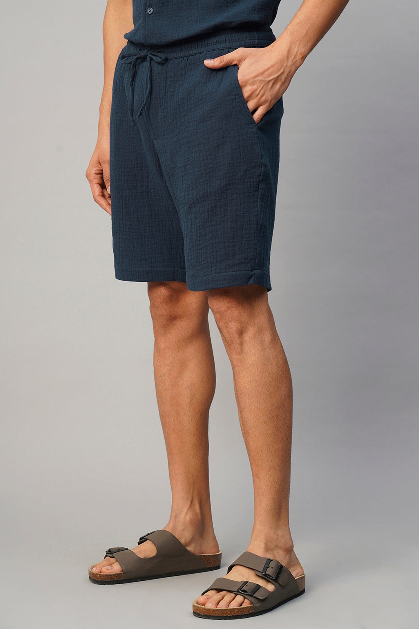 Men's Navy Cotton Regular Fit Shorts