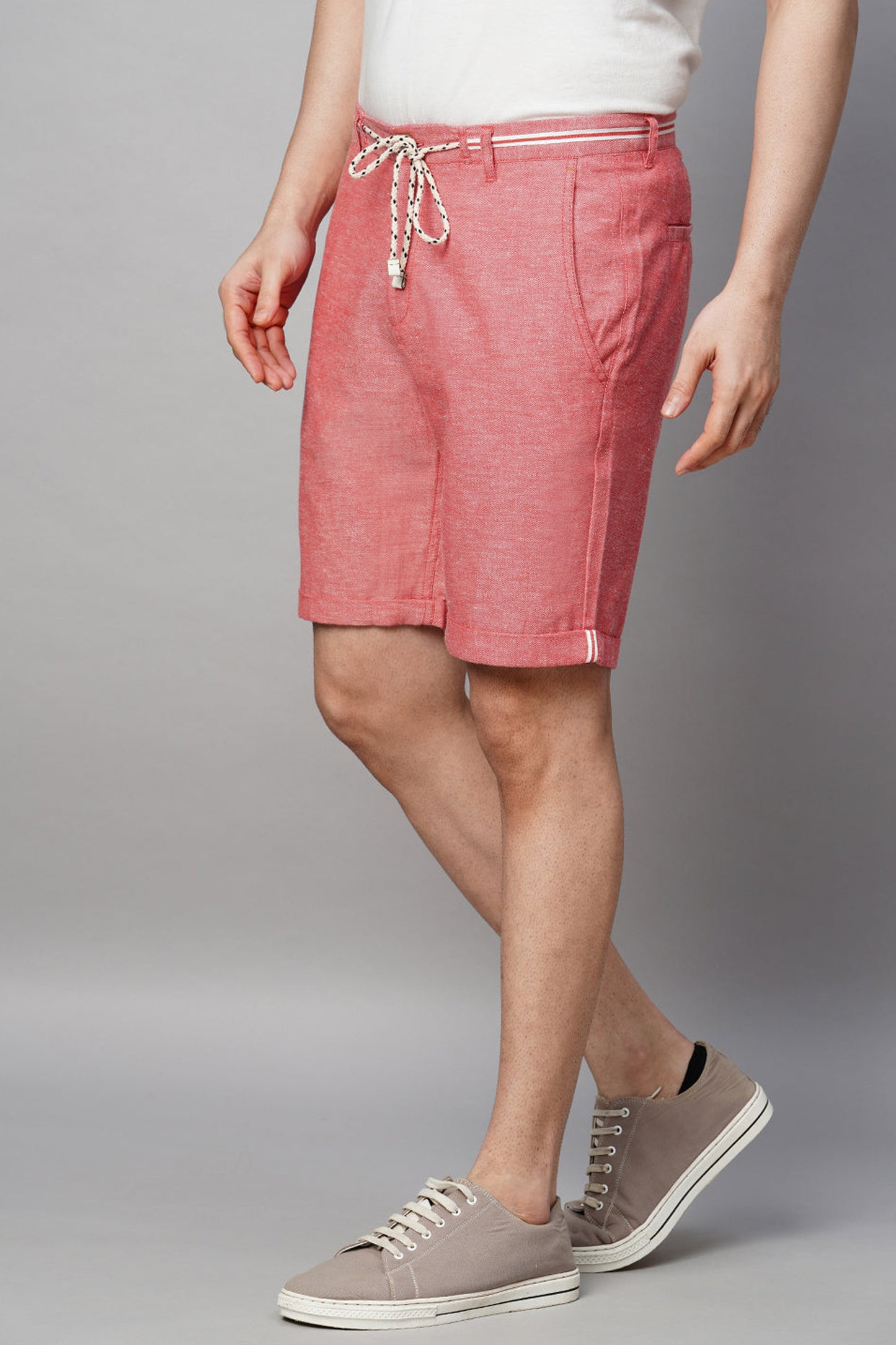 Men's Red Cotton Linen Regular Fit Shorts