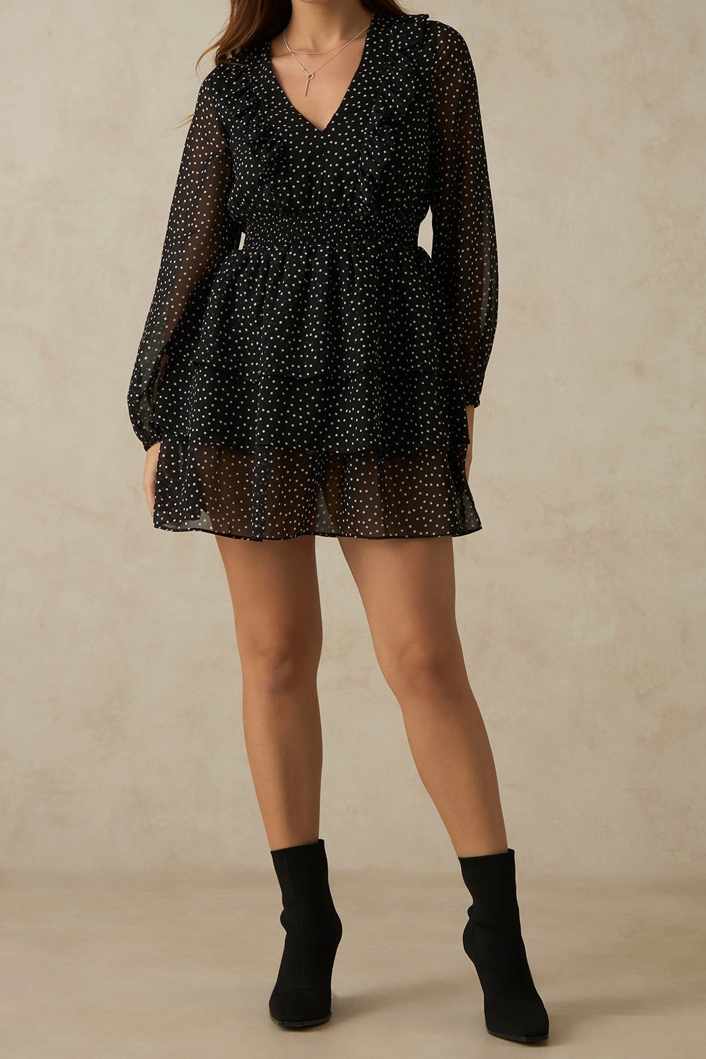 Mini Polka Dress With Ruffles