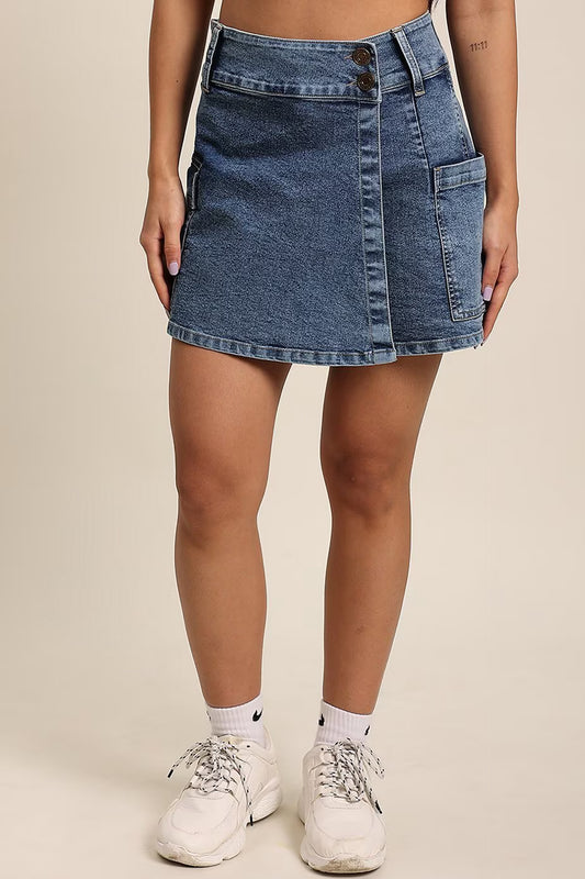 Denim Skorts with Side Slit