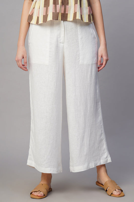 Women's White Linen Viscose Regular Fit Culotte