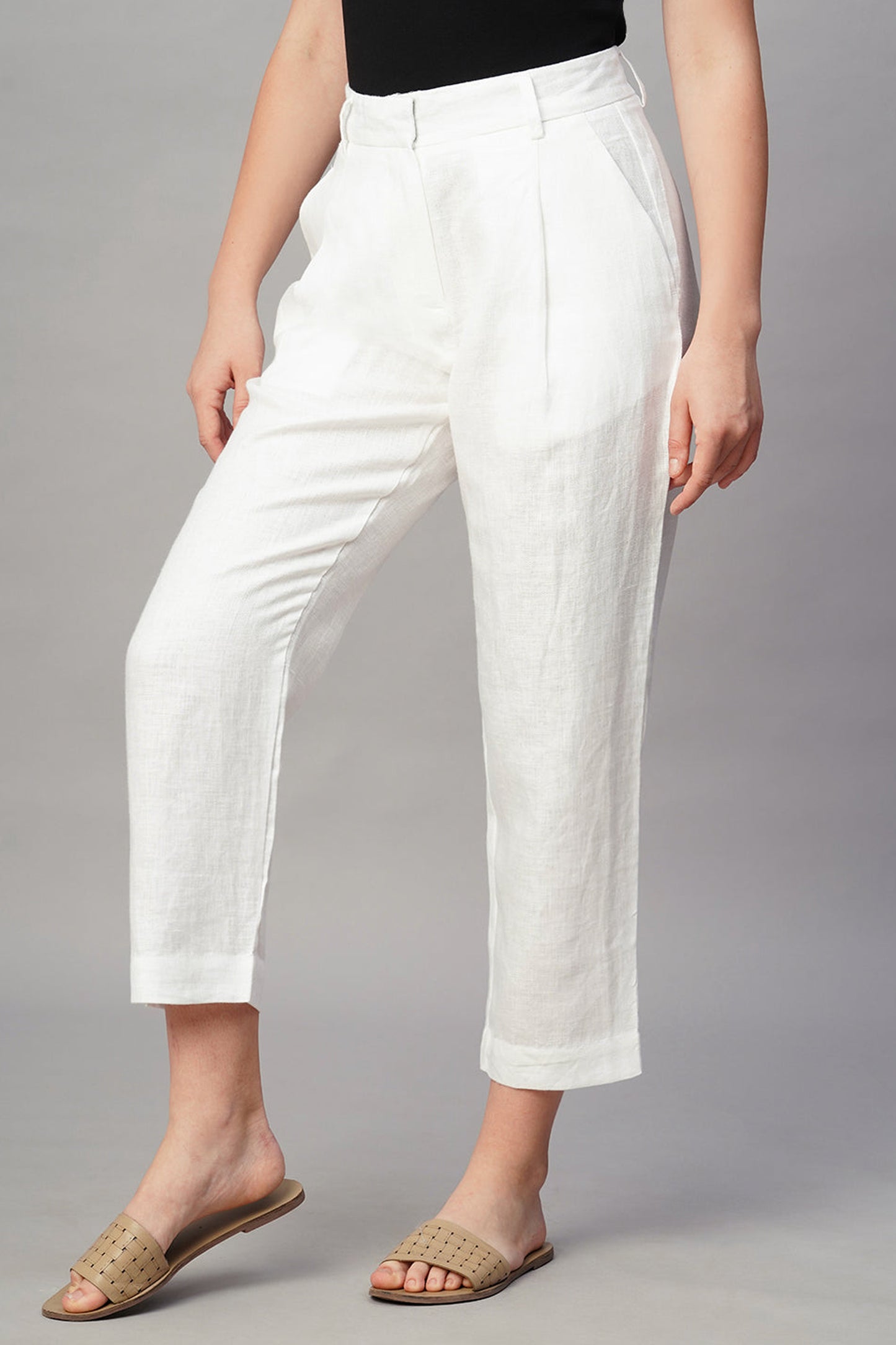 Women's White Linen Regular Fit Pant