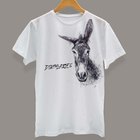 Dirtylabels men's white tee featuring a sketch of a donkey, perfect as animal print tees for men