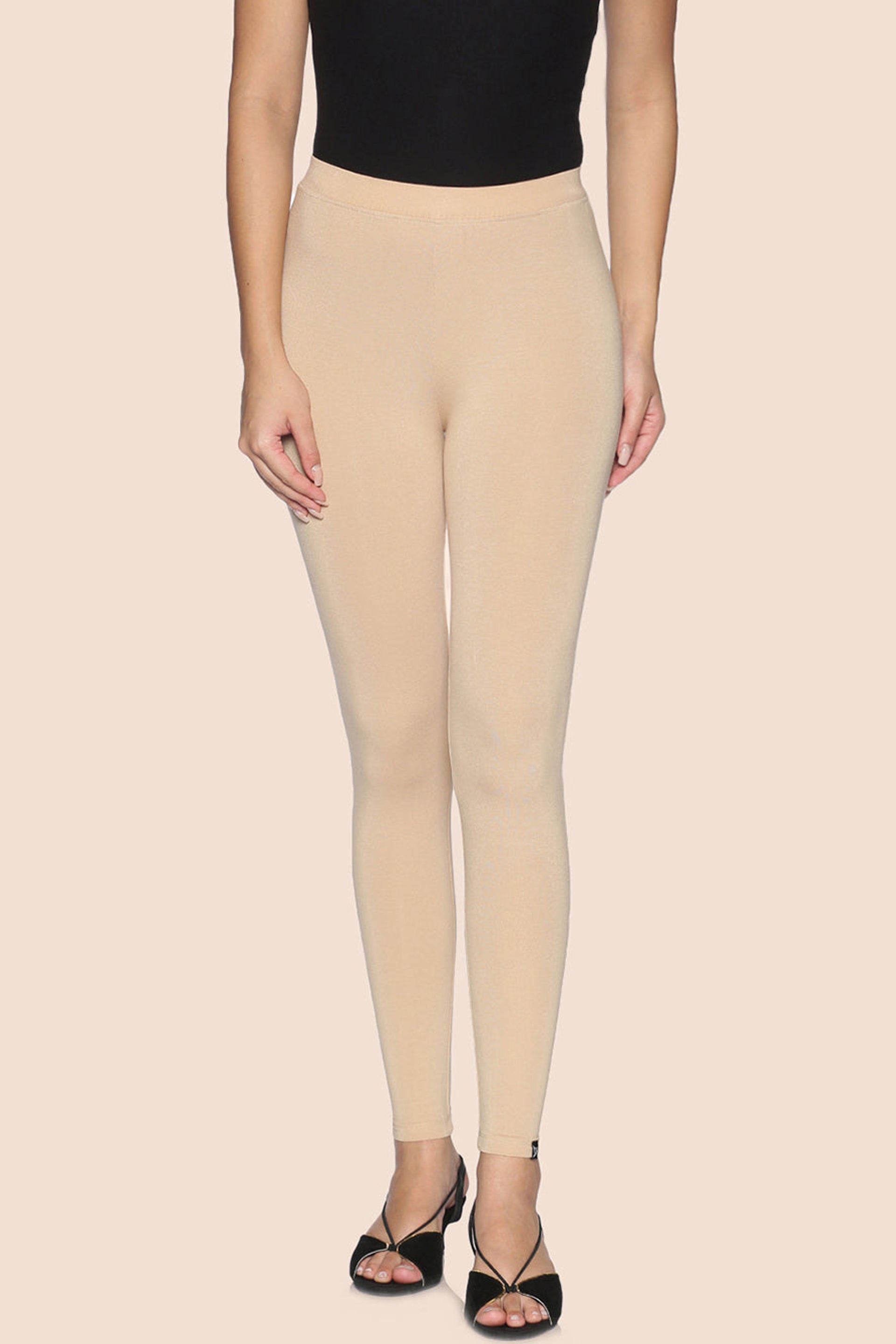 Beige cotton ankle leggings for comfortable everyday wear and stylish casual looks