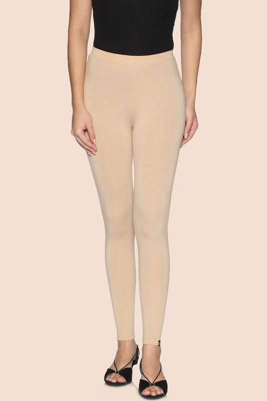 Beige cotton ankle leggings for comfortable everyday wear and stylish casual looks