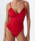 Stylish red one-piece swimsuit from Dirtylabels, among the best swimsuits for women India