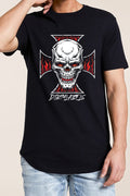 Dirtylabels Biker Skull T-Shirt featuring a bold skull graphic on a black background