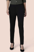Elegant black straight pants for women featuring a slim fit and stylish design