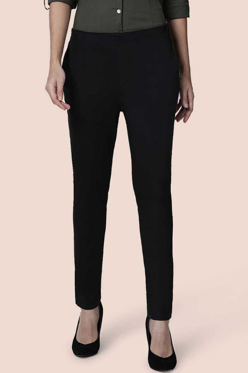 Elegant black straight pants for women featuring a slim fit and stylish design