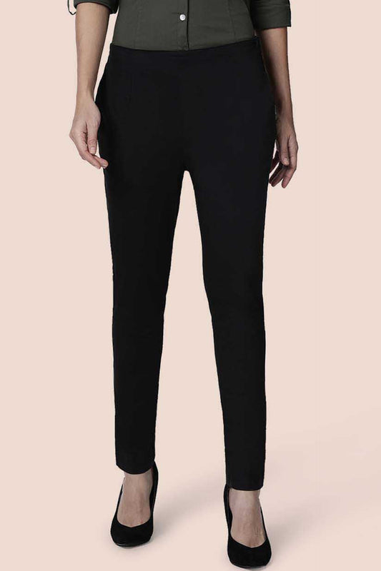 Elegant black straight pants for women featuring a slim fit and stylish design