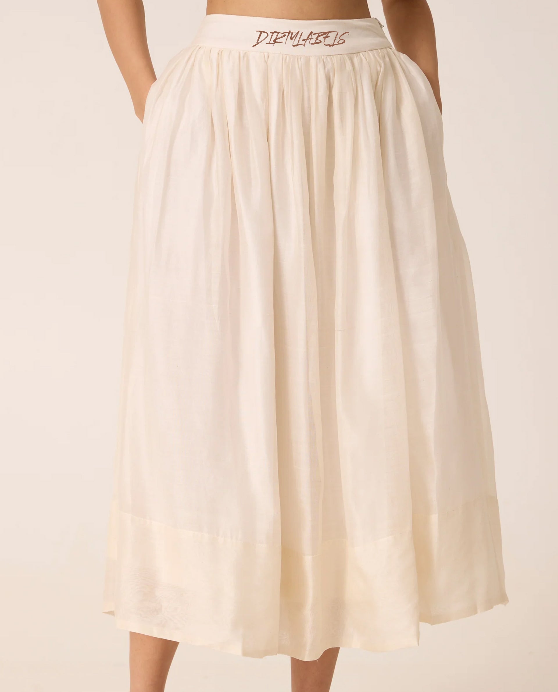 Flowy cream bohemian women's skirt India with pockets and a comfortable fit for casual wear
