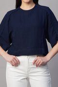 Navy boxy fit blouse for women with wide sleeves and a relaxed silhouette