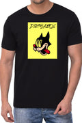 Dirtylabels Men's Black T-shirt featuring a colorful cat graphic, perfect for casual wear for men India.