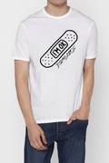 Dirtylabels white t-shirt featuring a playful I'm OK bandage design, perfect comfortable streetwear for men.