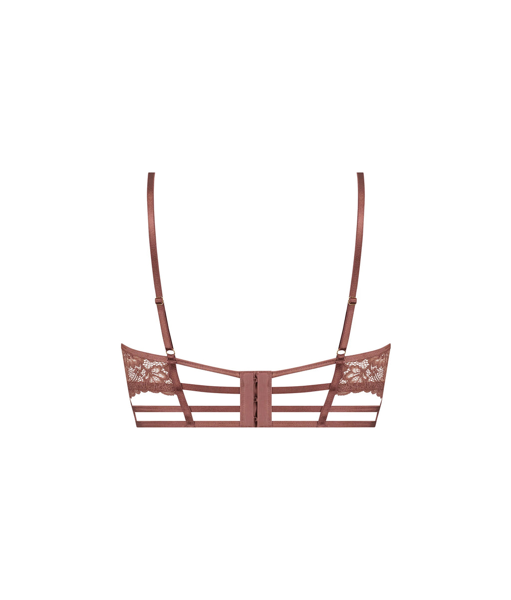 Dirtylabels bronze longline bra with stylish lace detailing and adjustable straps