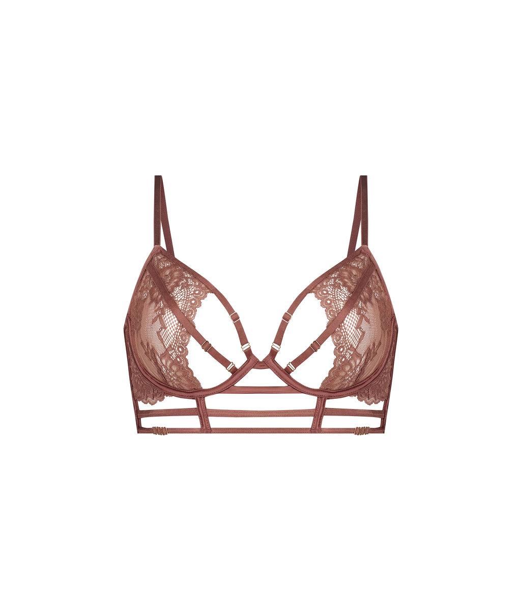 Dirtylabels Bronze Longline Bra with Lace Details and Strappy Design for Stylish Comfort