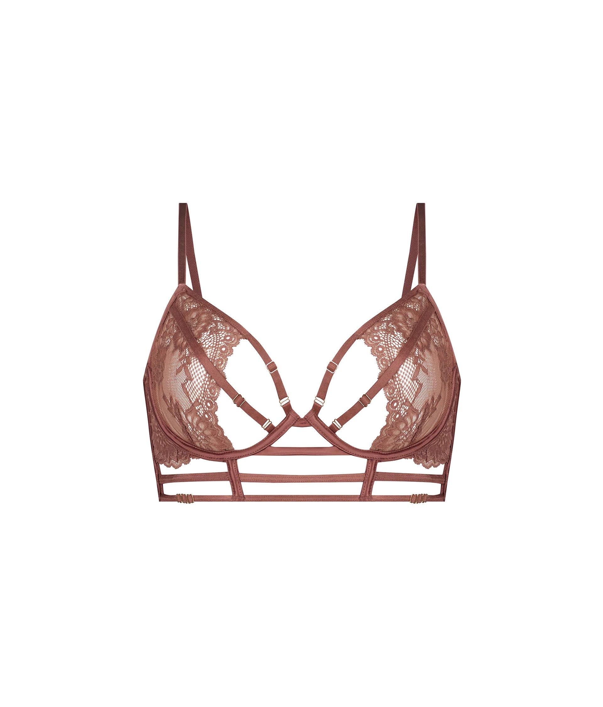 Dirtylabels Bronze Longline Bra with Lace Details and Strappy Design for Stylish Comfort