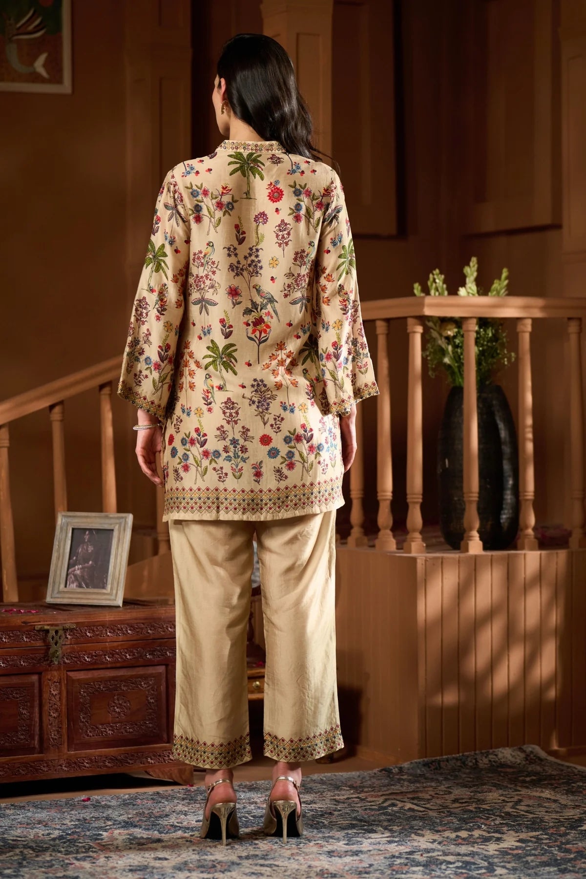 Back view of a floral co ord set for women by dirtylabels, perfect to buy co ord sets for women India