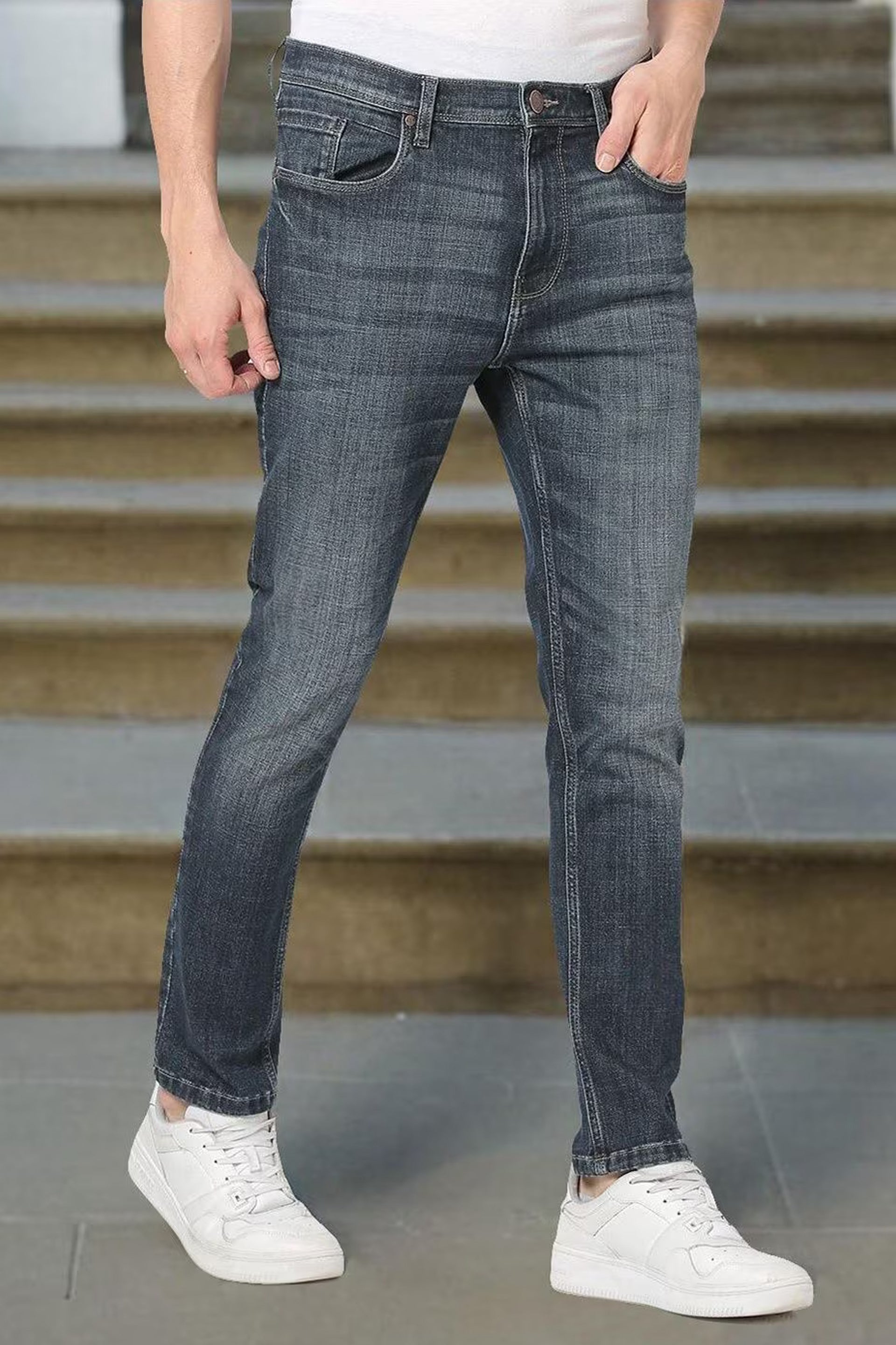 Stylish gray men's jeans from Dirtylabels, perfect for casual wear. Buy men's jeans online for trendy options.