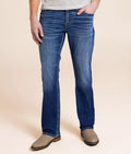 Men's straight stretch jeans in blue with faded detail, perfect for comfort. Buy straight stretch jeans online.