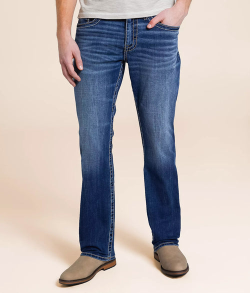 Men's straight stretch jeans in blue with faded detail, perfect for comfort. Buy straight stretch jeans online.