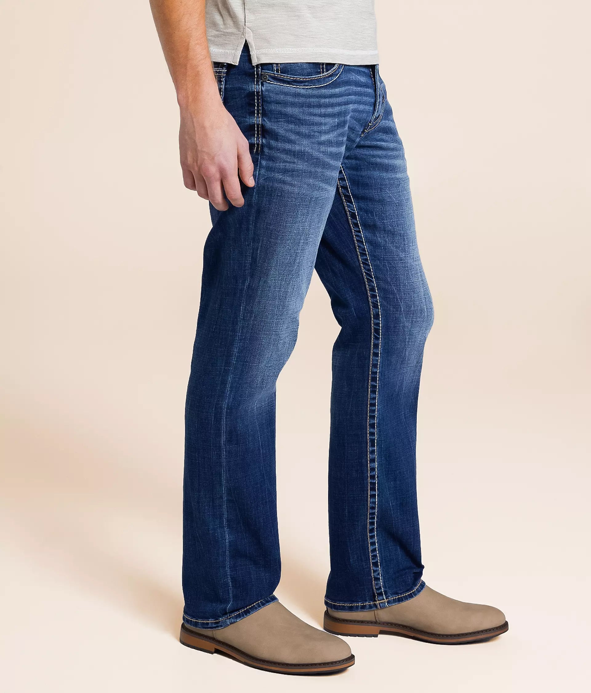 Men's straight stretch jeans in blue, available for those who want to buy straight stretch jeans online