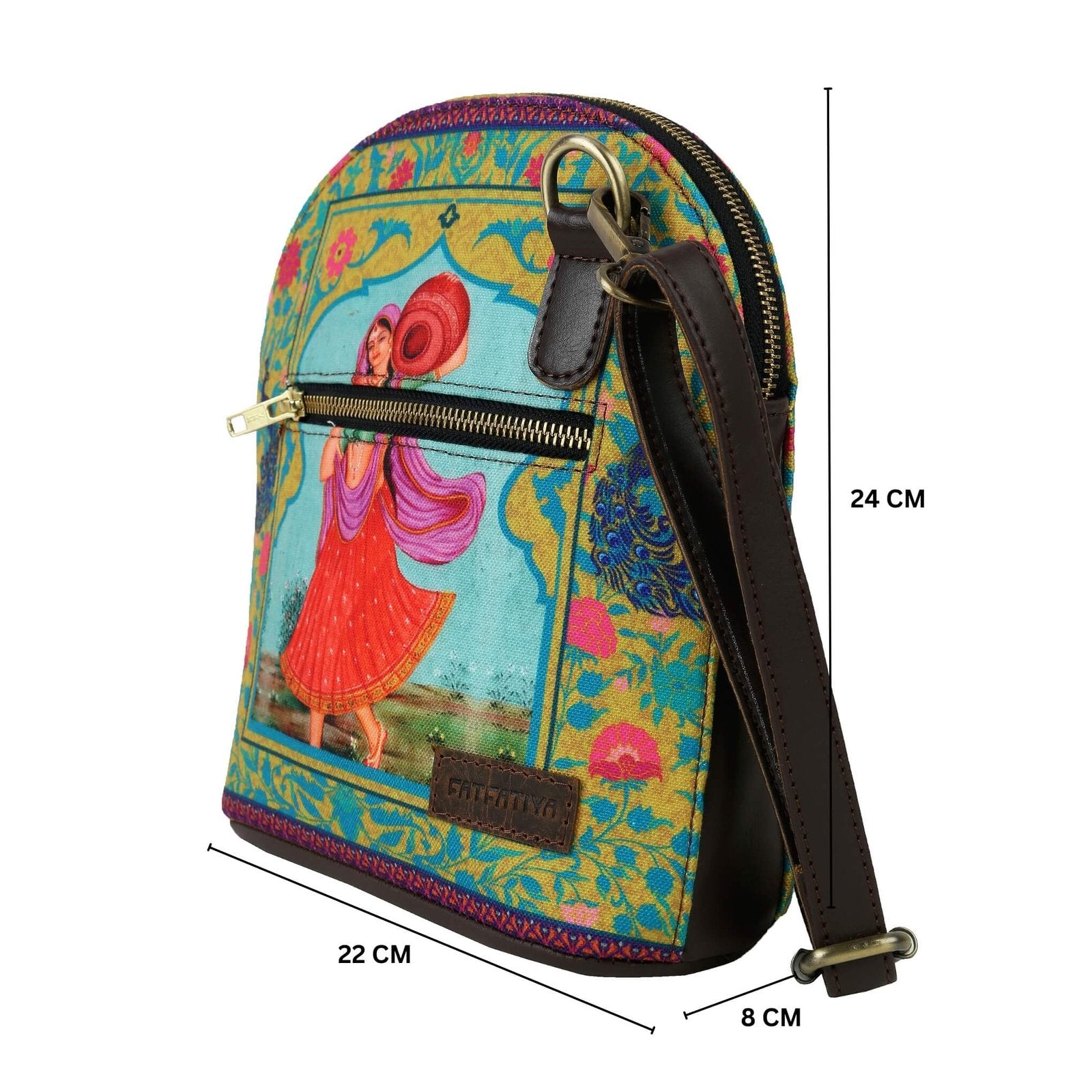 Colorful Fatfatiya canvas crossbody bag India with traditional design and adjustable strap