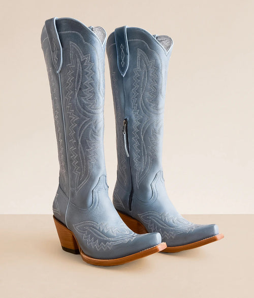 Casanova leather boots in light blue with decorative stitching and stylish heels