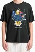 Black Casual Fashion T-Shirt India featuring unique graphic design with a chicken and colorful elements