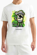 White Dirtylabels T-Shirt featuring a playful pirate character, perfect for casual streetwear India.
