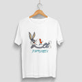 Dirtylabels Casual White Tee for Men featuring a playful Bugs Bunny graphic design
