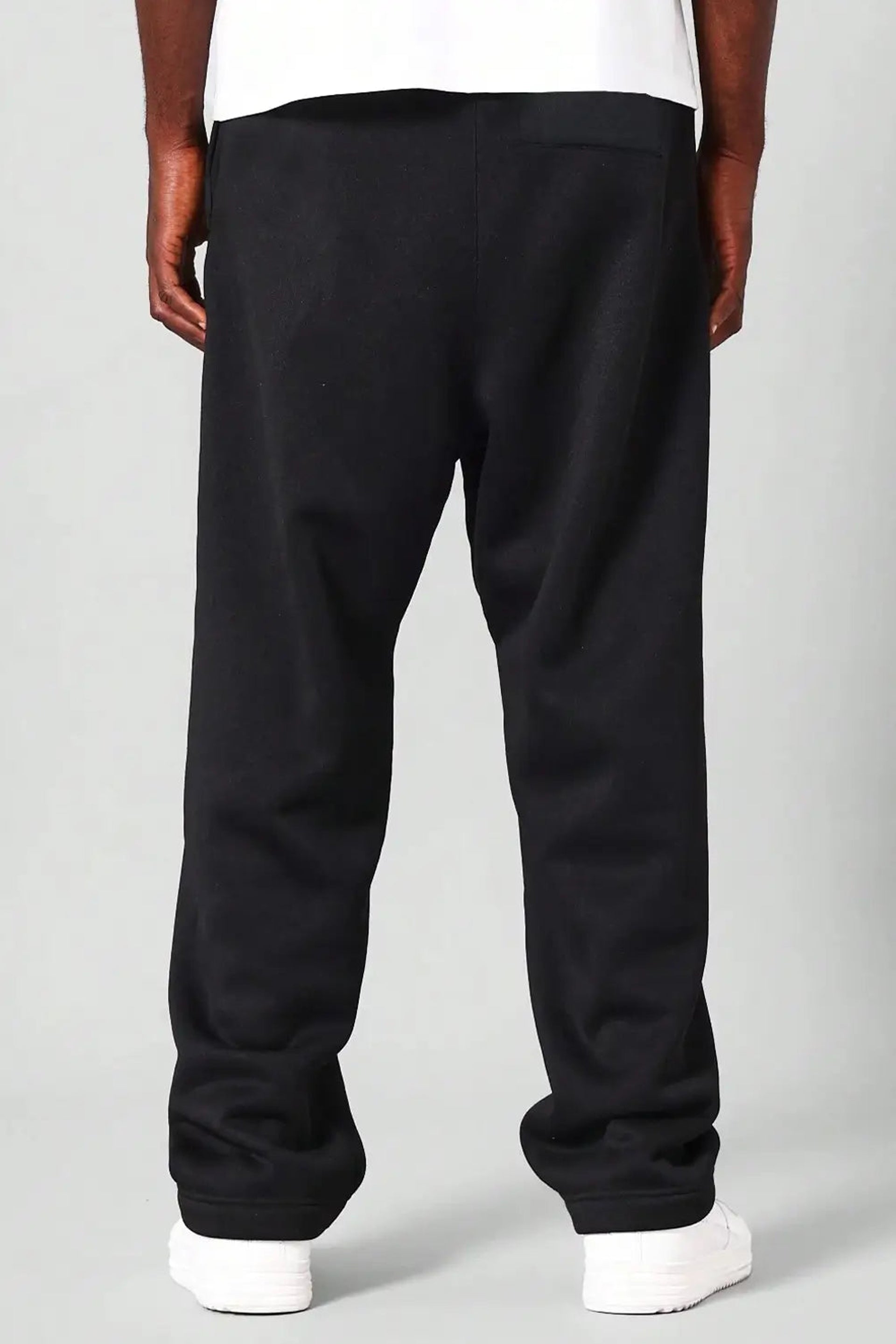 Back view of black classic straight fit joggers online with a comfortable and relaxed silhouette