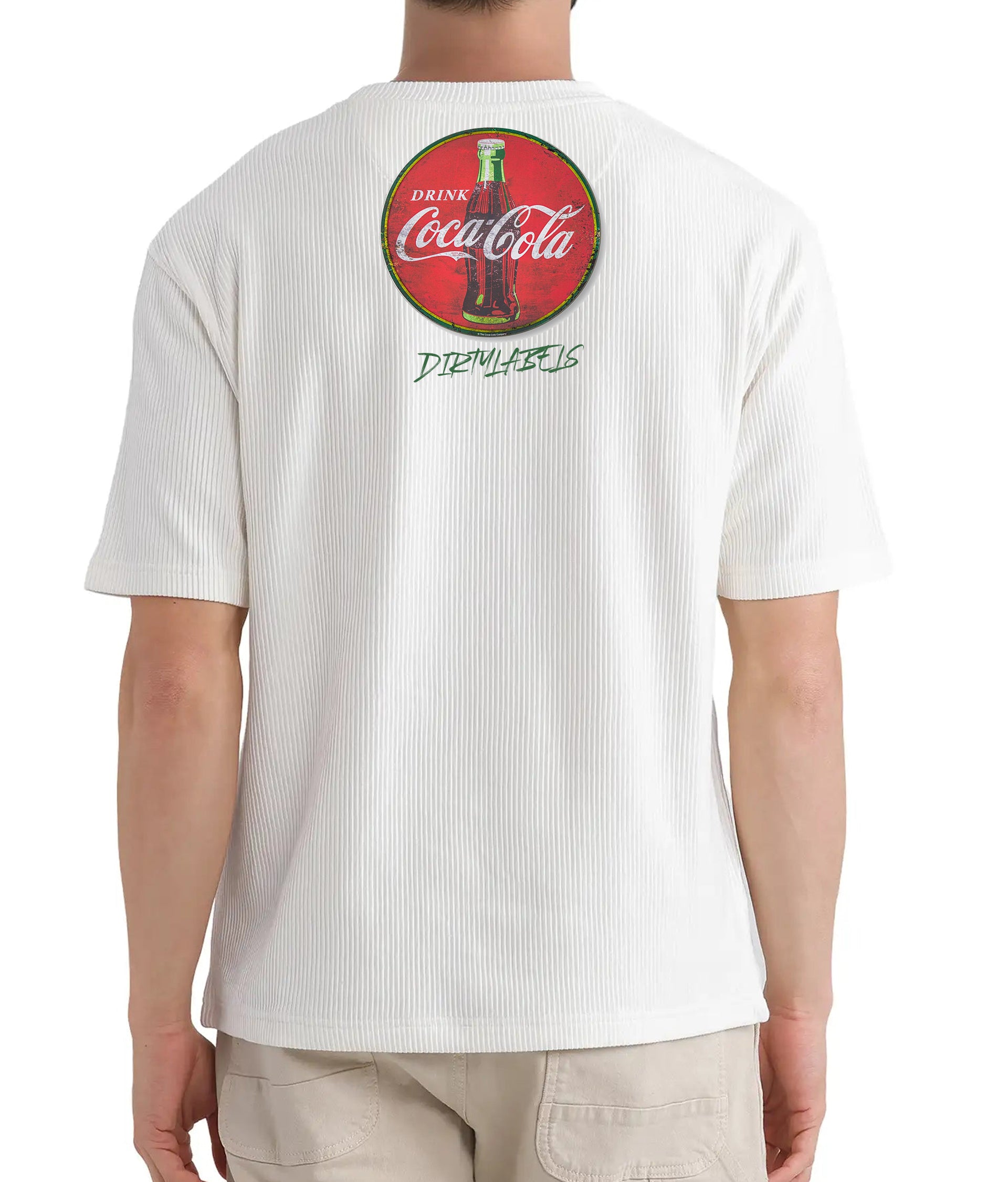 White Coca Cola branded t-shirt featuring a vintage logo on the back with DirtyLabels branding
