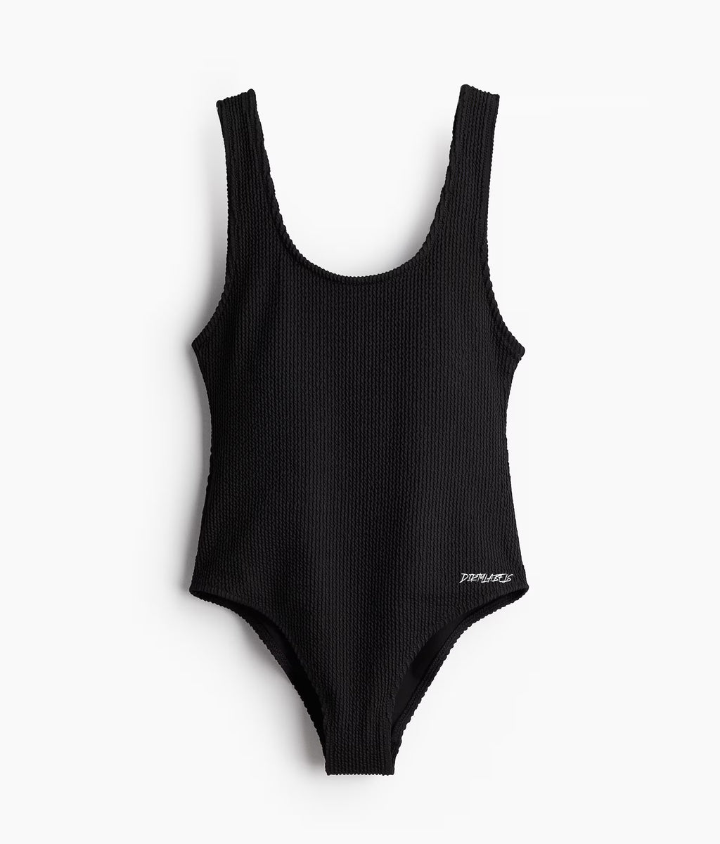 Black ribbed one-piece swimsuit from Dirtylabels, perfect comfortable beachwear India