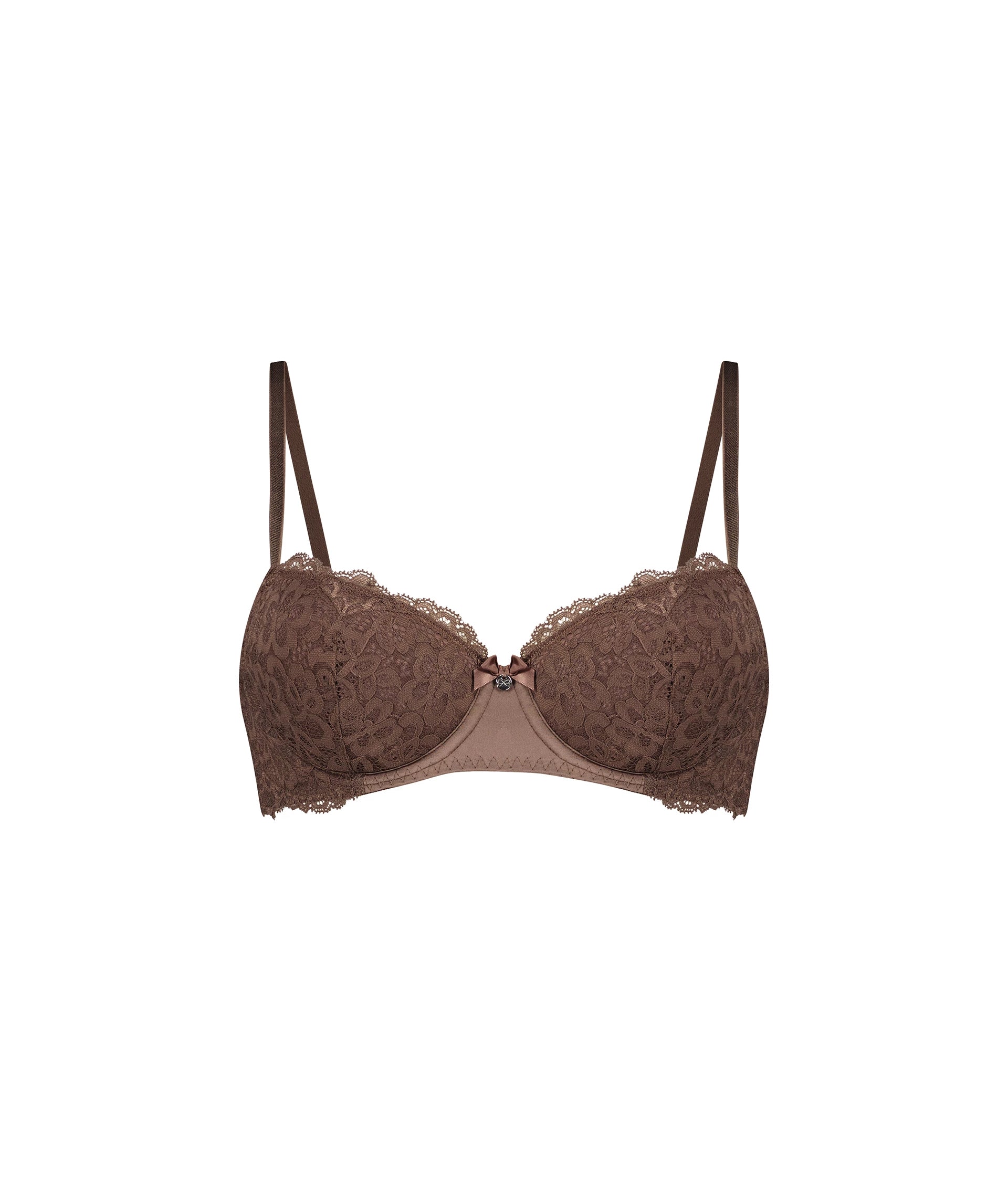 Lace brown comfortable support bra online with adjustable straps and a delicate bow detail