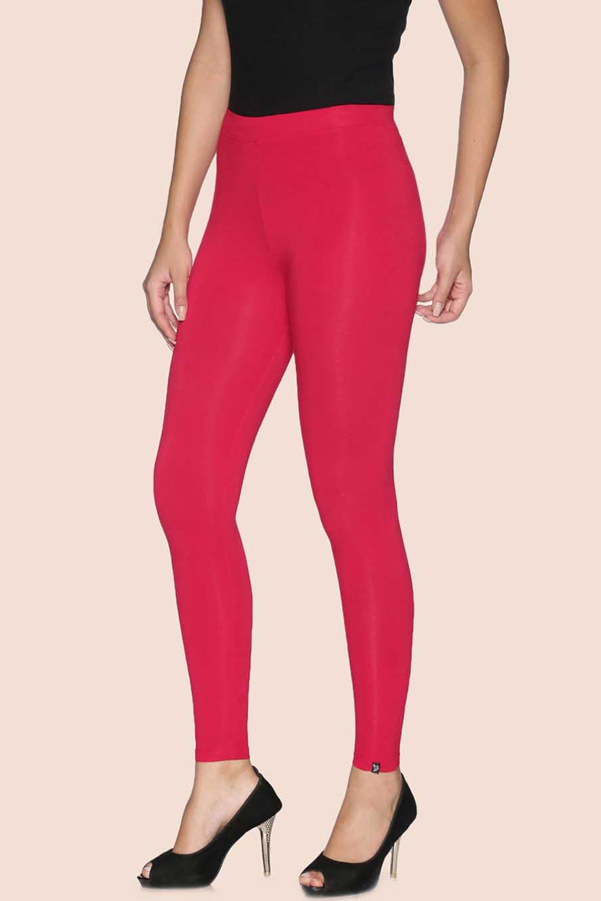 Cotton ankle leggings rose red with a flattering fit for stylish and comfortable everyday wear