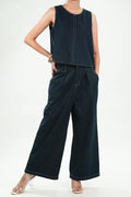 Stylish cotton denim co-ord set featuring a cropped top and wide-leg pants for a trendy look