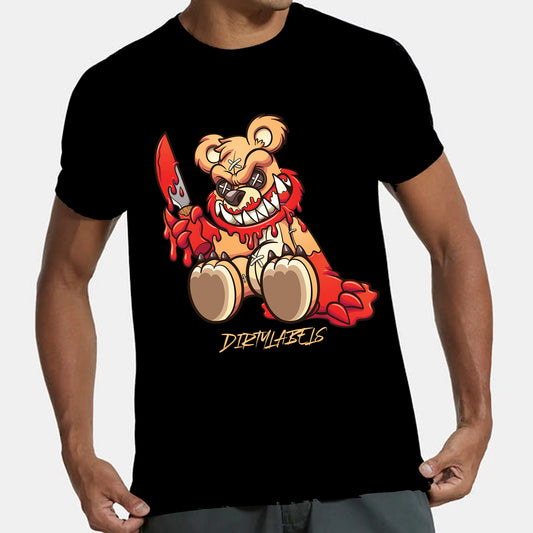 Creepy Ted t-shirt featuring a cartoon bear with a bloody knife for a bold fashion statement