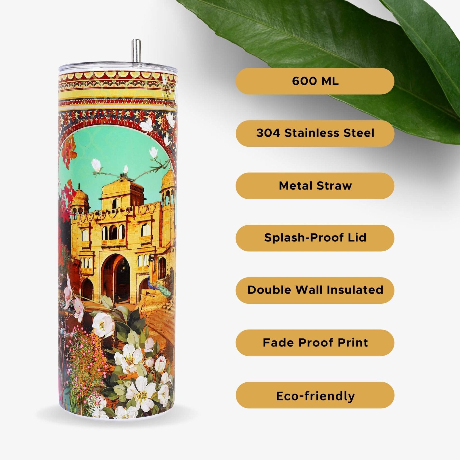 Fatfatiya designer coffee tumbler online made of 304 stainless steel with a vibrant floral design