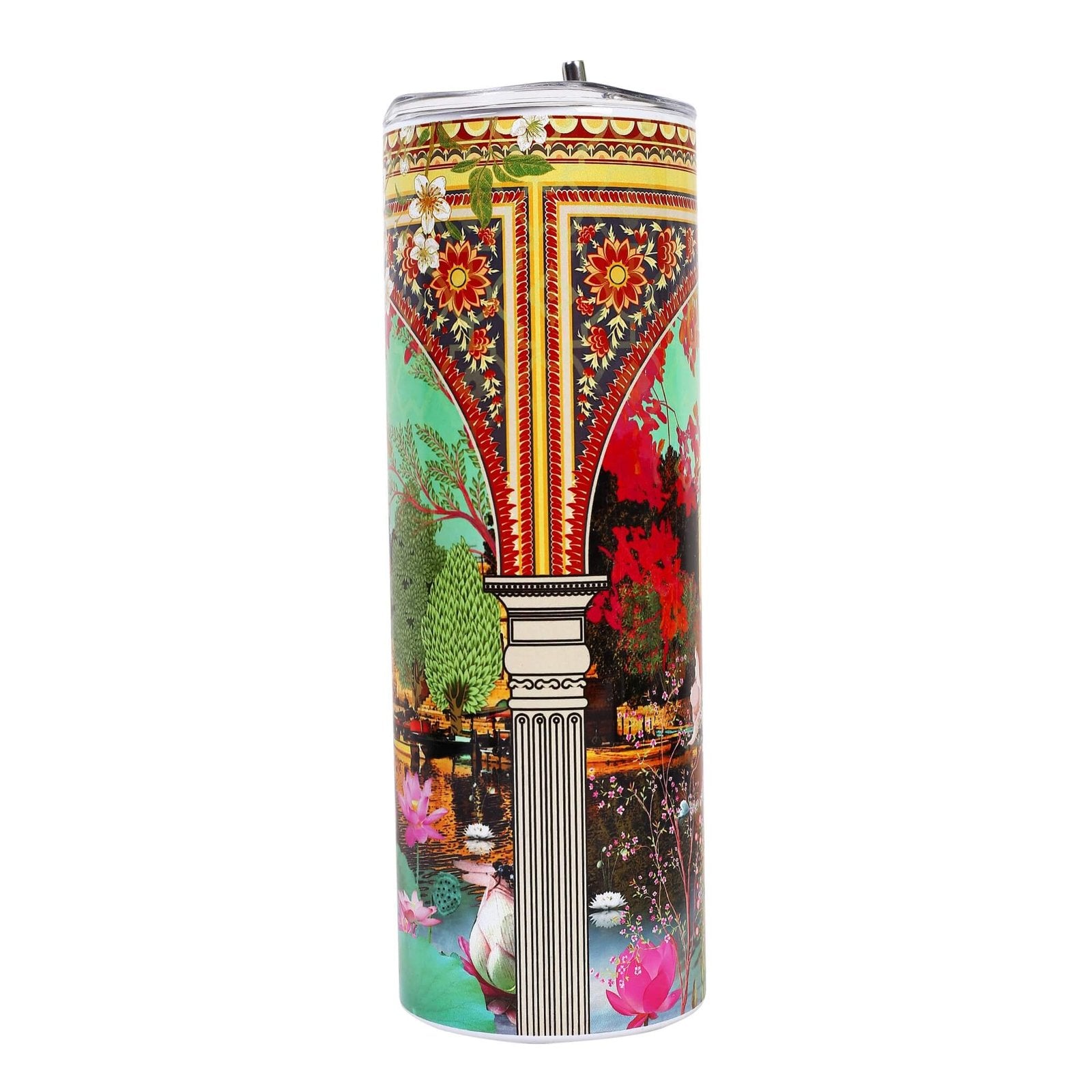 Colorful Fatfatiya designer coffee tumbler online with intricate floral and architectural patterns