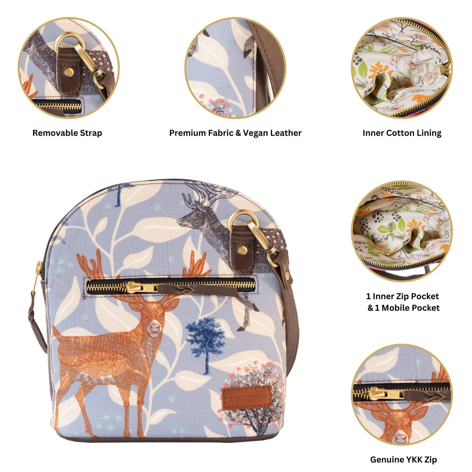 Fatfatiya designer crossbody bag India with removable strap, inner pockets, and premium fabric