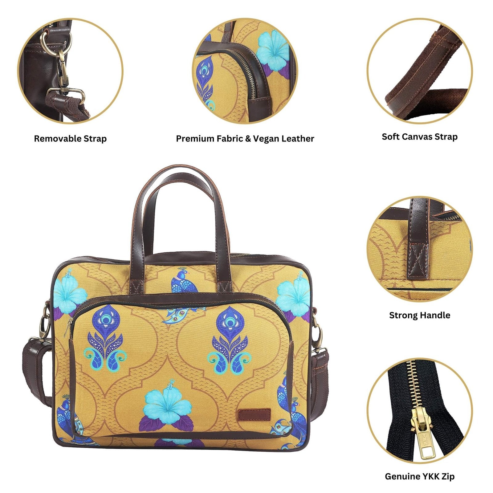 Fatfatiya designer laptop bag for women with premium fabric, removable strap, and strong handles