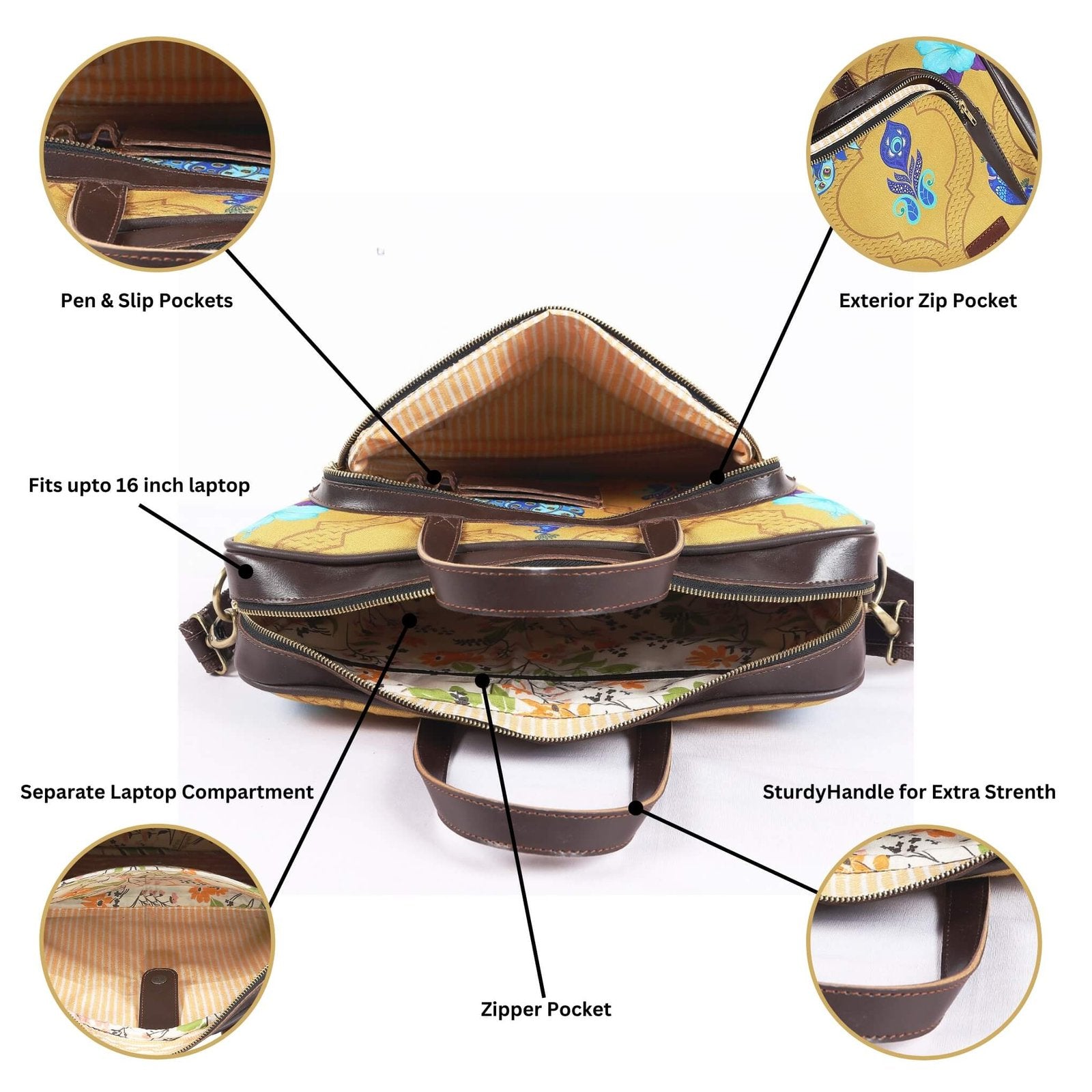 Fatfatiya designer laptop bag for women with multiple pockets and a separate laptop compartment