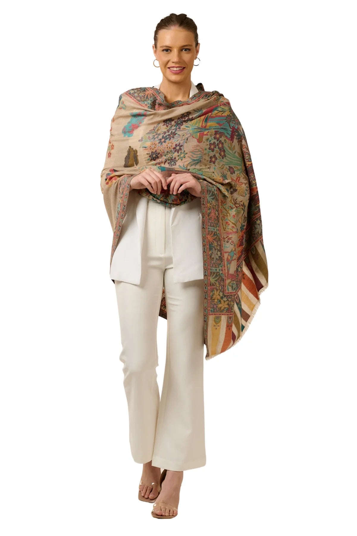 Stylish designer shikar-dar shawl for women featuring vibrant colors and intricate patterns