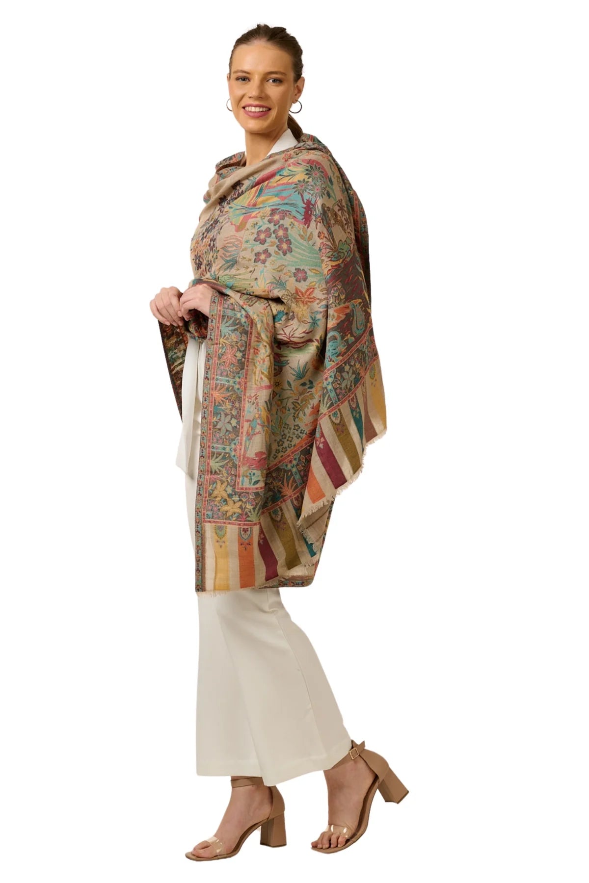 Elegant designer shikar-dar shawl for women with vibrant floral patterns and soft fabric