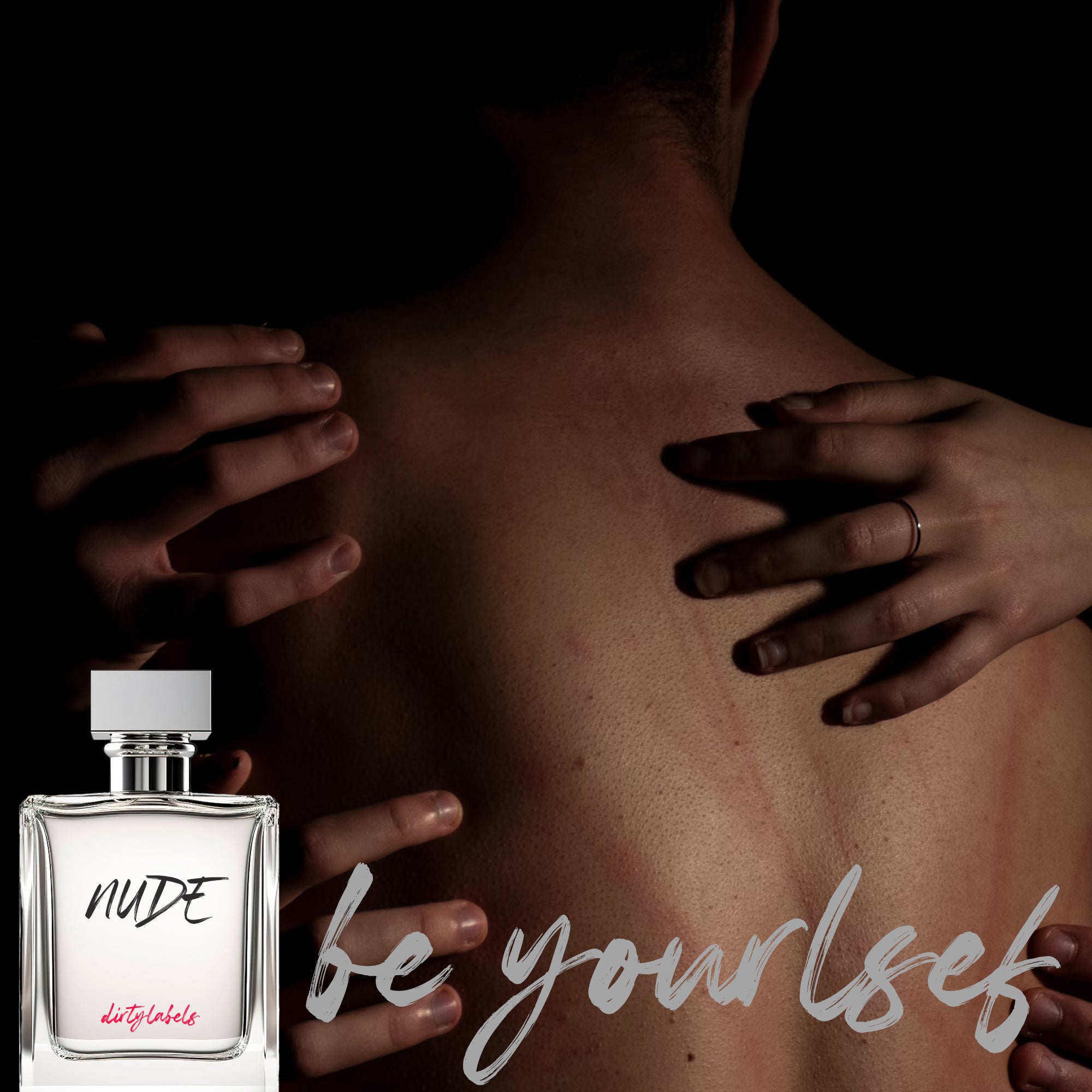DirtyLabels Nude Perfume Bottle with Hands on Skin, representing the best nude perfume online