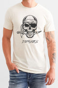 Biker Skull Knife T-Shirt featuring a skull with a knife design, ideal for motorcycle enthusiasts