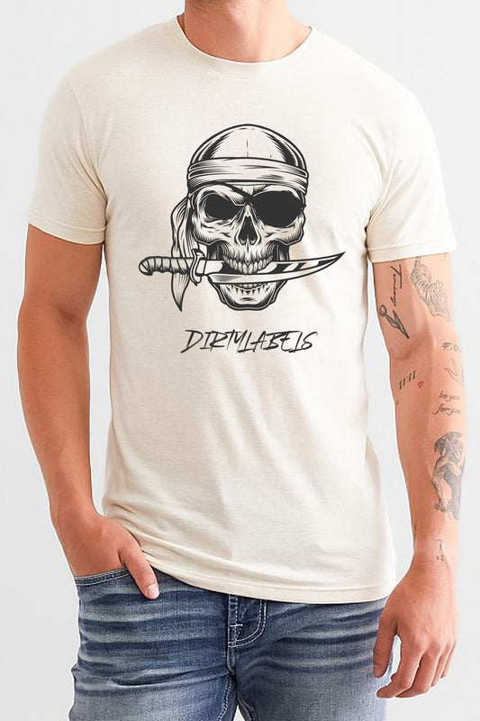 Biker Skull Knife T-Shirt featuring a skull with a knife design, ideal for motorcycle enthusiasts
